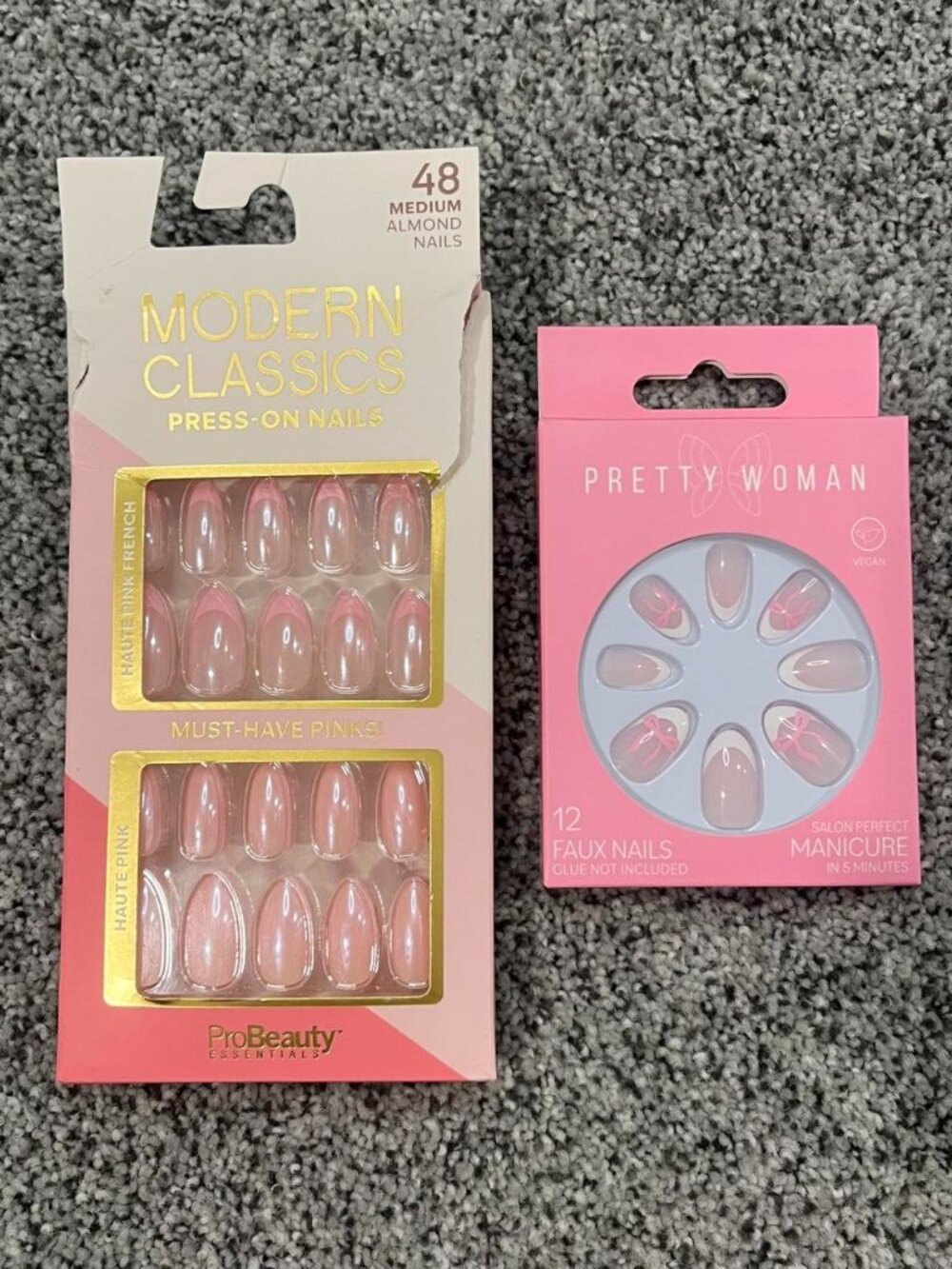 Pink & nude almond-shaped press on nails